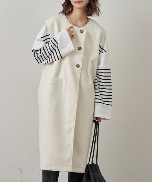 CIAOPANIC TYPY（チャオパニックティピー）の「メルトンライクロングジレベスト（ベスト・レディース・チャコールグレー/ベージュ/オフホワイト・ONE SIZE）」の19枚目の写真