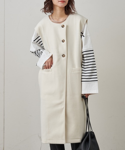 CIAOPANIC TYPY（チャオパニックティピー）の「メルトンライクロングジレベスト（ベスト・レディース・チャコールグレー/ベージュ/オフホワイト・ONE SIZE）」の14枚目の写真