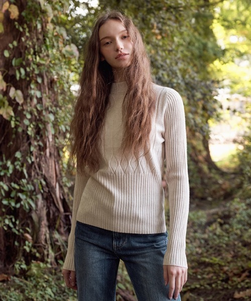 deBURN（デバーン）の「【deBURN 】ダイアハーフネックニット / dia half turtle_KN（ニット/セーター・レディース・ブラック/ブラウン/カーキ/アイボリー/ライトベージュ・FREE）」の11枚目の写真