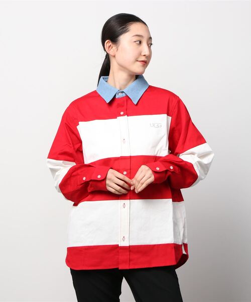 UGG（アグ）の「UGG＠mos デニムネック ボーダーシャツ（シャツ/ブラウス・レディース・ネイビー/レッド/グリーン・M/L/XL）」の9枚目の写真