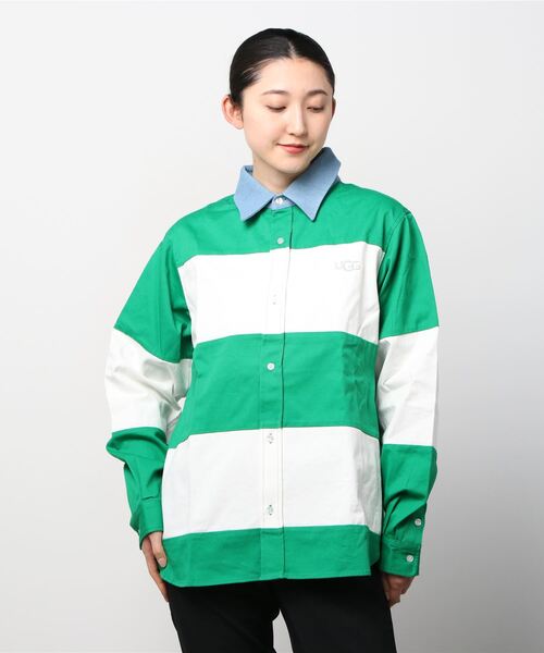 UGG（アグ）の「UGG＠mos デニムネック ボーダーシャツ（シャツ/ブラウス・レディース・ネイビー/レッド/グリーン・M/L/XL）」の17枚目の写真