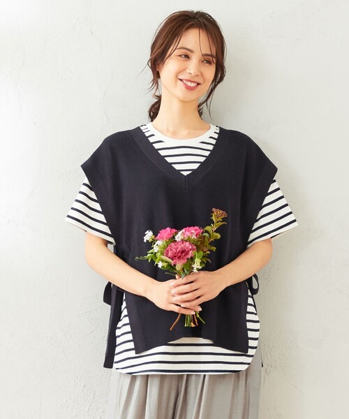 【セットアイテム】ニットベスト×ラウンドテールTシャツ