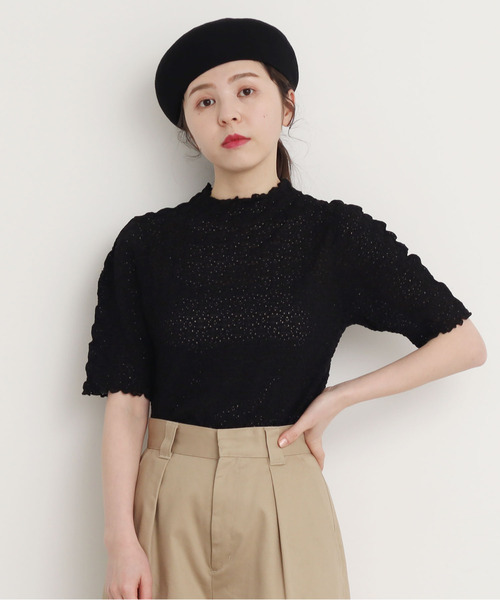 tシャツ ラッセルストレッチレースハイネック レディース セール】ストレッチレース調ハイネックプルオーバー（Tシャツ