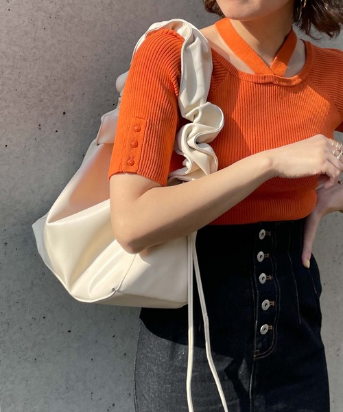 archives（アルシーヴ）の「ギャザーハンドルバッグ（ショルダーバッグ・レディース・ブラック/アイボリー・FREE）」の9枚目の写真