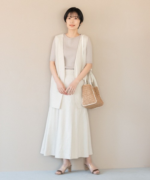 LEPSIM（レプシィム）の「リネンブレンドスカート　256064（スカート・レディース・レッド/キナリ/チャコールグレー・LARGE/MEDIUM）」の4枚目の写真