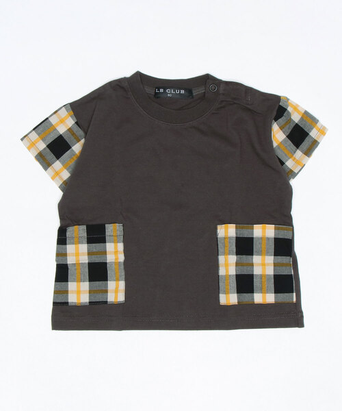 LB CLUB（エルビークラブ）の「チェック切替半袖Ｔシャツ（Tシャツ/カットソー・キッズ・ホワイト/ブラック・80/120/90/130/110/100）」の2枚目の写真