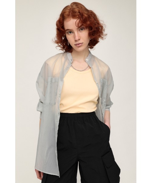 SLY（スライ）の「SHEER STAND COLLAR SHIRT シアー スタンドカラー シャツ（シャツ/ブラウス・レディース・ダークブルー/ライトグレー/イエロー・FREE）」の2枚目の写真