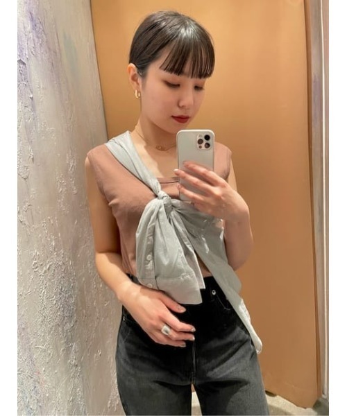 SLY（スライ）の「SHEER STAND COLLAR SHIRT シアー スタンドカラー シャツ（シャツ/ブラウス・レディース・ダークブルー/ライトグレー/イエロー・FREE）」の11枚目の写真