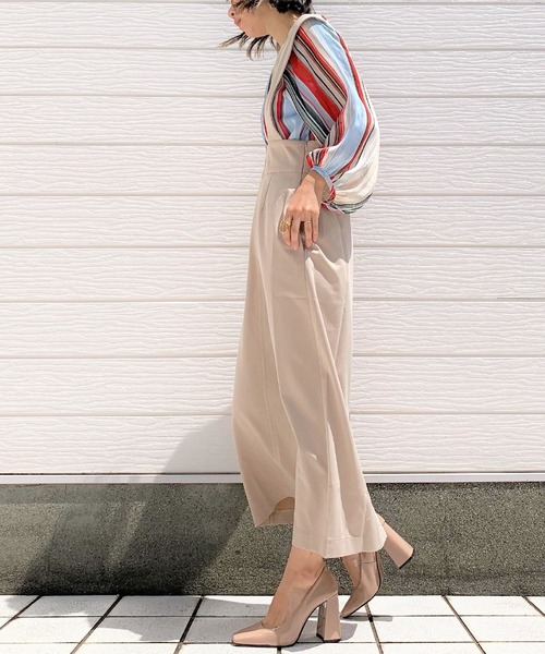 Q（キュー）の「ハイウエストジャンパースカート（ジャンパースカート・レディース・ブラック/ベージュ・MEDIUM）」の11枚目の写真