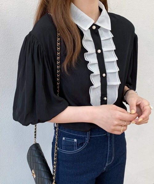 Diosfront（ディオスフロント）の「バイカラーパフスリーブシャツブラウス（シャツ/ブラウス・レディース・ホワイト/ブラック/ブルー・S/M）」の19枚目の写真