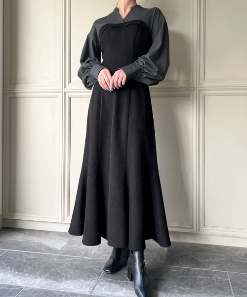 シャツドッキングワンピース シャツドッキングAラインニットワンピース/グレー | DRESS | OBLI