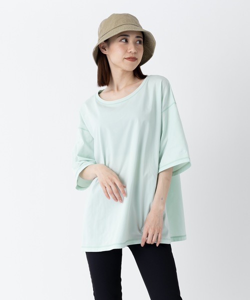 Ocean Pacific（オーシャンパシフィック）の「【OP:オーピー】レディース半袖ラッシュTシャツ 　ヨガウェア ピラティス トレーニングウェア（ラッシュガード・レディース・チャコールグレー/ブラウン/ミント/ホワイト・X-LARGE/MEDIUM/LARGE）」の4枚目の写真