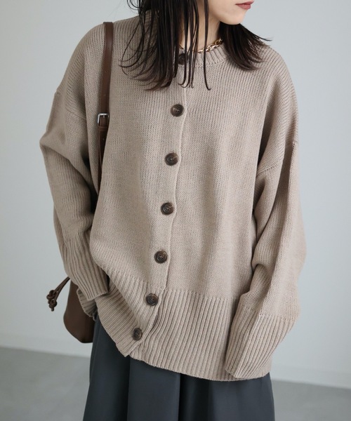 ap retro(アプレトロ)の「【期間限定プライス】クルーネックオーバーカーディガン(カーディガン/ボレロ・レディース・ブラック/アイボリー/グレイッシュベージュ・FREE)」の3枚目の写真