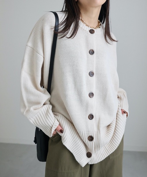 ap retro(アプレトロ)の「【期間限定プライス】クルーネックオーバーカーディガン(カーディガン/ボレロ・レディース・ブラック/アイボリー/グレイッシュベージュ・FREE)」の1枚目の写真