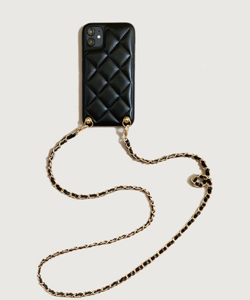 ぽんすけ♡iPhoneケース15 黒♡キルティングレザー♡ショルダータイプ 楽天市場】在庫限り！【 レザー キルティング 斜め掛け