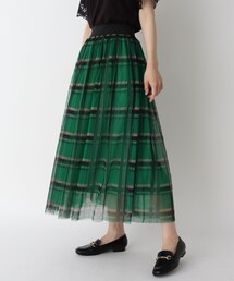 【秋まで着れる！】チュールチェックフレアスカート