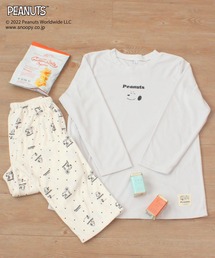 PEANUTS | 【SNOOPY】フェイス刺繍×ドット総柄プリント マシュマロニットセットアップ(ルームウェア/パジャマ)