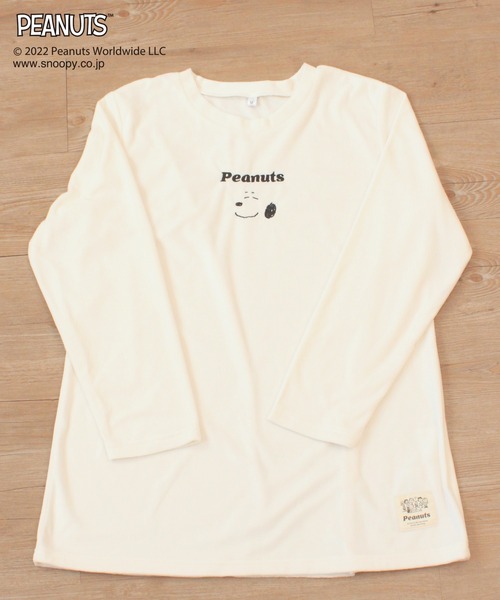 PEANUTS（ピーナッツ）の「【SNOOPY】フェイス刺繍×ドット総柄プリント マシュマロニットセットアップ（ルームウェア/パジャマ・レディース・グレー/オフホワイト・M/L）」の3枚目の写真
