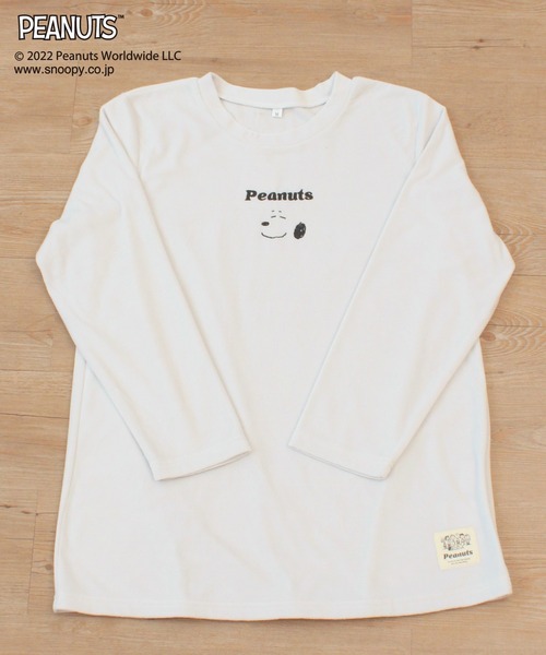 PEANUTS（ピーナッツ）の「【SNOOPY】フェイス刺繍×ドット総柄プリント マシュマロニットセットアップ（ルームウェア/パジャマ・レディース・グレー/オフホワイト・M/L）」の7枚目の写真