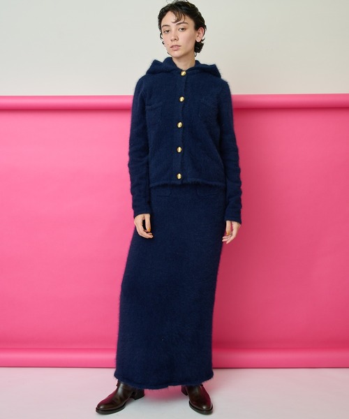 新品　ウィムガゼット　THEPAUSE ファーニットペンシルスカート　ネイビー Whim Gazette（ウィムガゼット）の「【THE PAUSE】ファーニット