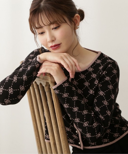 PROPORTION BODY DRESSING（プロポーションボディドレッシング）の「＜Ｅ＞ロゴジャガードカーディガン / 1212277900（ニット/セーター・レディース・ホワイト系その他/ベージュ系その他/ブラック・FREE）」の2枚目の写真