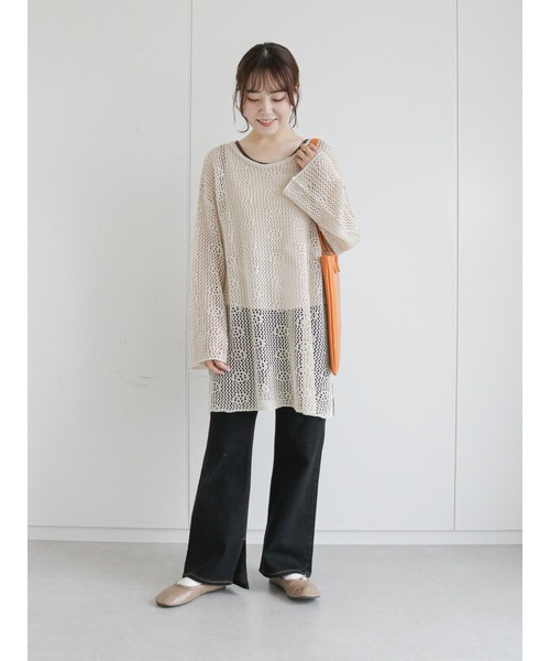 ehka sopo(エヘカソポ)の「透かし編みビッグプルオーバー(ニット/セーター・レディース・ブラック/グリーン/キナリ・フリ-)」の16枚目の写真