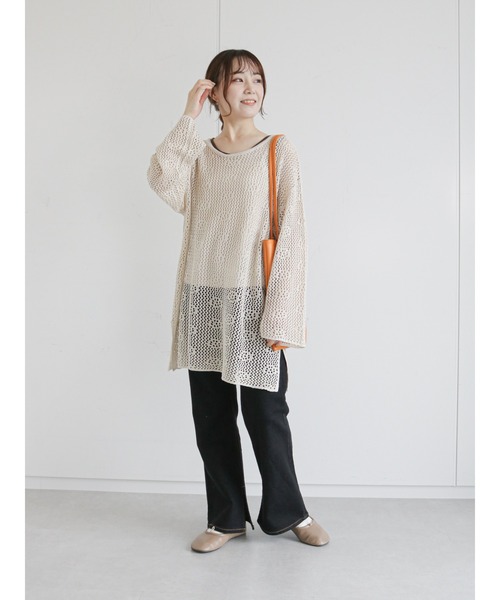 ehka sopo(エヘカソポ)の「透かし編みビッグプルオーバー(ニット/セーター・レディース・ブラック/グリーン/キナリ・フリ-)」の17枚目の写真