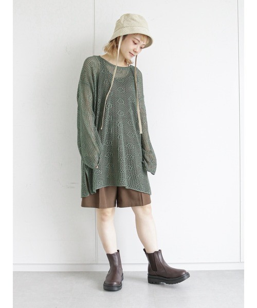 ehka sopo(エヘカソポ)の「透かし編みビッグプルオーバー(ニット/セーター・レディース・ブラック/グリーン/キナリ・フリ-)」の9枚目の写真