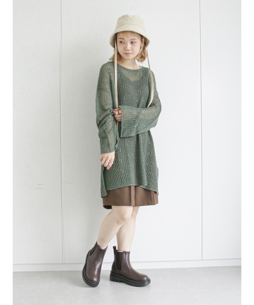 ehka sopo(エヘカソポ)の「透かし編みビッグプルオーバー(ニット/セーター・レディース・ブラック/グリーン/キナリ・フリ-)」の10枚目の写真