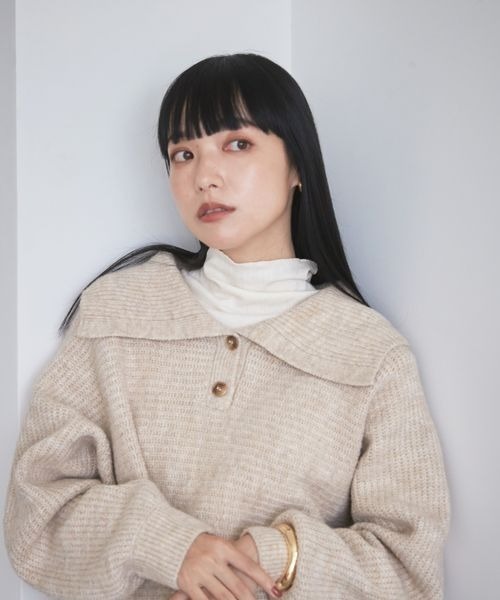 LOWRYS FARM（ローリーズファーム）の「２ＷＡＹスナップタートルロングスリーブ　163501（Tシャツ/カットソー・レディース・アイボリー/ブラック/イエロー・FREE）」の7枚目の写真