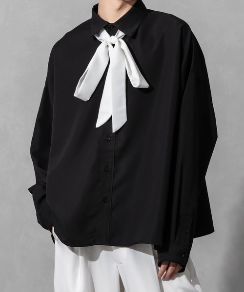 Adoon plain（アドーンプレーン）の「【Adoon plain】バイカラーボウタイシャツ（シャツ/ブラウス・メンズ・オフホワイト/ブラック・MEDIUM/LARGE）」の15枚目の写真