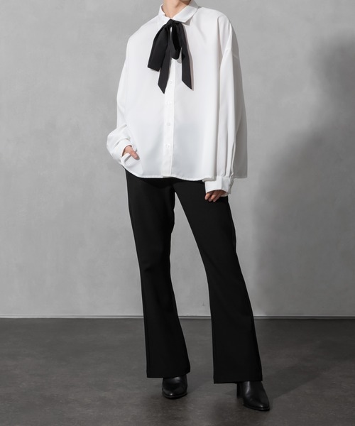 Adoon plain（アドーンプレーン）の「【Adoon plain】バイカラーボウタイシャツ（シャツ/ブラウス・メンズ・オフホワイト/ブラック・MEDIUM/LARGE）」の11枚目の写真