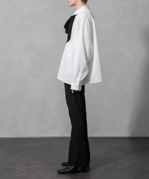 Adoon plain（アドーンプレーン）の「【Adoon plain】バイカラーボウタイシャツ（シャツ/ブラウス・メンズ・オフホワイト/ブラック・MEDIUM/LARGE）」の18枚目の写真