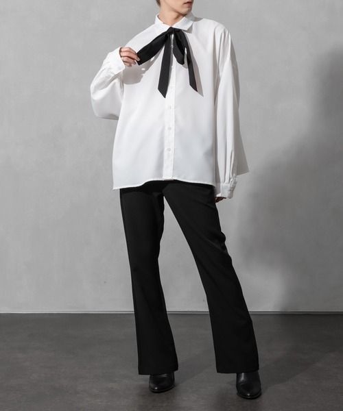 Adoon plain（アドーンプレーン）の「【Adoon plain】バイカラーボウタイシャツ（シャツ/ブラウス・メンズ・オフホワイト/ブラック・MEDIUM/LARGE）」の20枚目の写真