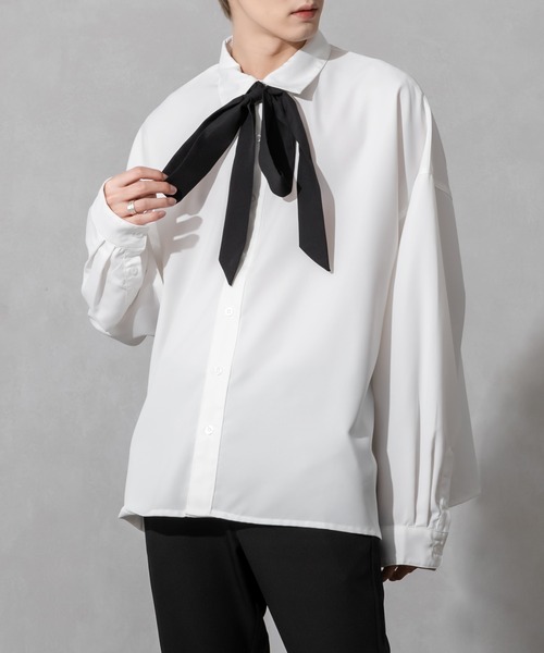Adoon plain（アドーンプレーン）の「【Adoon plain】バイカラーボウタイシャツ（シャツ/ブラウス・メンズ・オフホワイト/ブラック・MEDIUM/LARGE）」の16枚目の写真