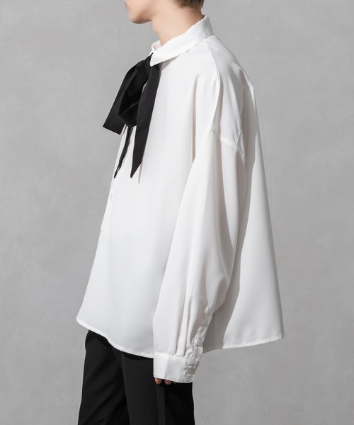 Adoon plain（アドーンプレーン）の「【Adoon plain】バイカラーボウタイシャツ（シャツ/ブラウス・メンズ・オフホワイト/ブラック・MEDIUM/LARGE）」の14枚目の写真