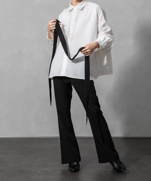 Adoon plain（アドーンプレーン）の「【Adoon plain】バイカラーボウタイシャツ（シャツ/ブラウス・メンズ・オフホワイト/ブラック・MEDIUM/LARGE）」の6枚目の写真