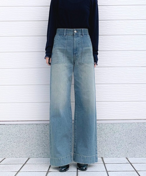 Q（キュー）の「Q Girl ワイドデニムブリーチ（デニムパンツ・レディース・ライトインディゴブルー・MEDIUM/SMALL/LARGE）」の2枚目の写真