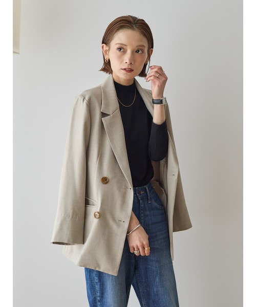 rem closet（レムクローゼット）の「リネンライクダブルジャケット（テーラードジャケット・レディース・ネイビー/ライトベージュ・SMALL）」の3枚目の写真