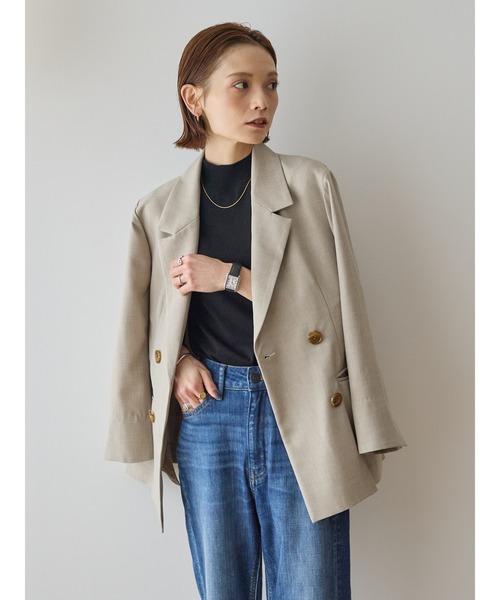 rem closet（レムクローゼット）の「リネンライクダブルジャケット（テーラードジャケット・レディース・ネイビー/ライトベージュ・SMALL）」の4枚目の写真