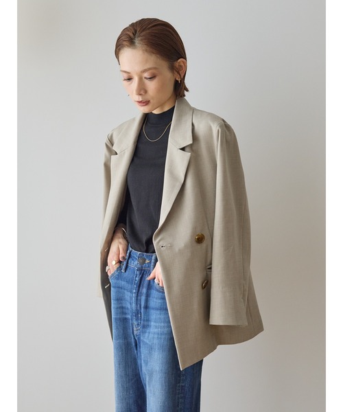 rem closet（レムクローゼット）の「リネンライクダブルジャケット（テーラードジャケット・レディース・ネイビー/ライトベージュ・SMALL）」の5枚目の写真