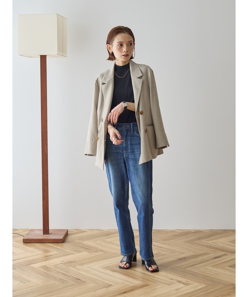 rem closet（レムクローゼット）の「リネンライクダブルジャケット（テーラードジャケット・レディース・ネイビー/ライトベージュ・SMALL）」の7枚目の写真