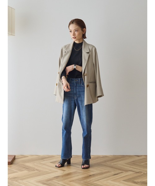 rem closet（レムクローゼット）の「リネンライクダブルジャケット（テーラードジャケット・レディース・ネイビー/ライトベージュ・SMALL）」の8枚目の写真