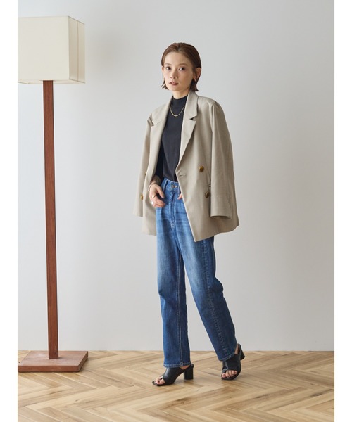 rem closet（レムクローゼット）の「リネンライクダブルジャケット（テーラードジャケット・レディース・ネイビー/ライトベージュ・SMALL）」の9枚目の写真