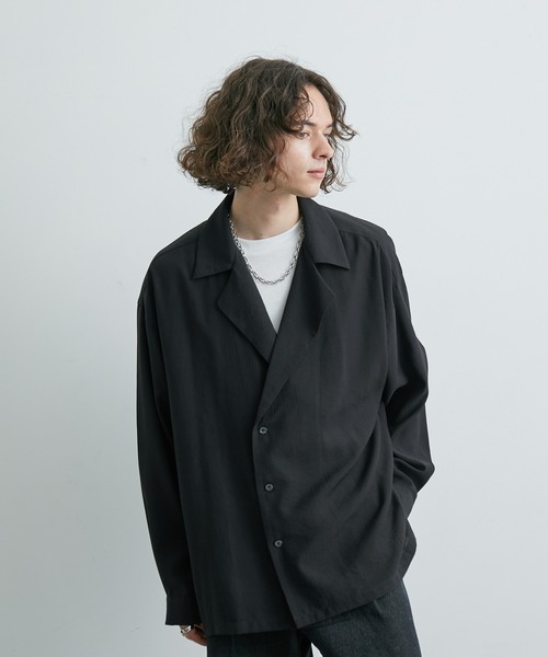 JUNRED（ジュンレッド）の「ダブルデザインビッグシャツ（その他アウター・メンズ・ブラック/ホワイト・S/L/M）」の2枚目の写真