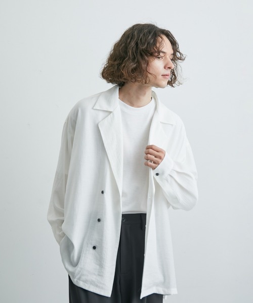 JUNRED（ジュンレッド）の「ダブルデザインビッグシャツ（その他アウター・メンズ・ブラック/ホワイト・S/L/M）」の7枚目の写真