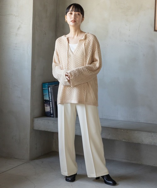 LOWRYS FARM(ローリーズファーム)の「カットジョーゼットワイドパンツ 186180(その他パンツ・レディース・グリーン/ブラック/アイボリー・FREE)」の6枚目の写真