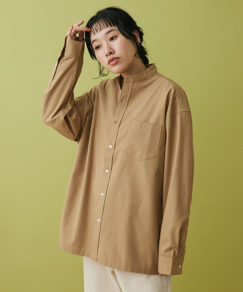 CRAFT STANDARD BOUTIQUE(クラフトスタンダードブティック)の「T/Rバンドカラーシャツ(シャツ/ブラウス・レディース・グレー系その他3/ブルーグレー/ベージュ/アイボリー/チャコールグレー/ホワイト系その他7・L/LL/M)」の1枚目の写真