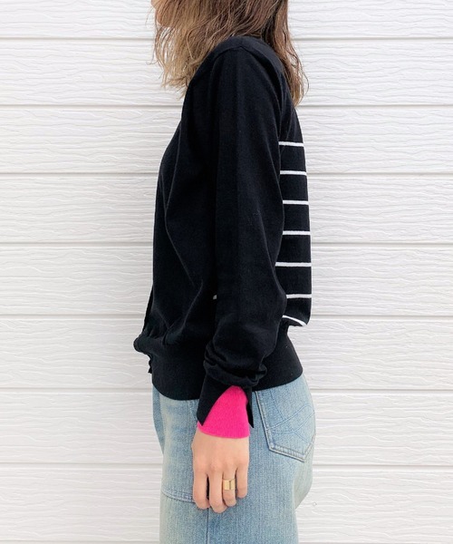 Q（キュー）の「2way強撚コットンカーデ（カーディガン/ボレロ・レディース・ブラック/アイボリー・MEDIUM）」の10枚目の写真