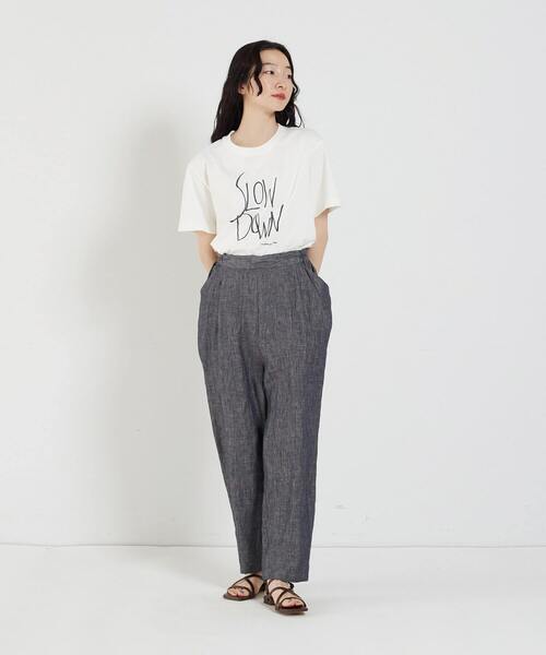 conges payes ADIEU TRISTESSE（コンジェ ペイエ アデュートリステス）の「SLOW DOWNプリントTシャツ（Tシャツ/カットソー・レディース・チャコール/ベージュ/ホワイト・FREE）」の7枚目の写真